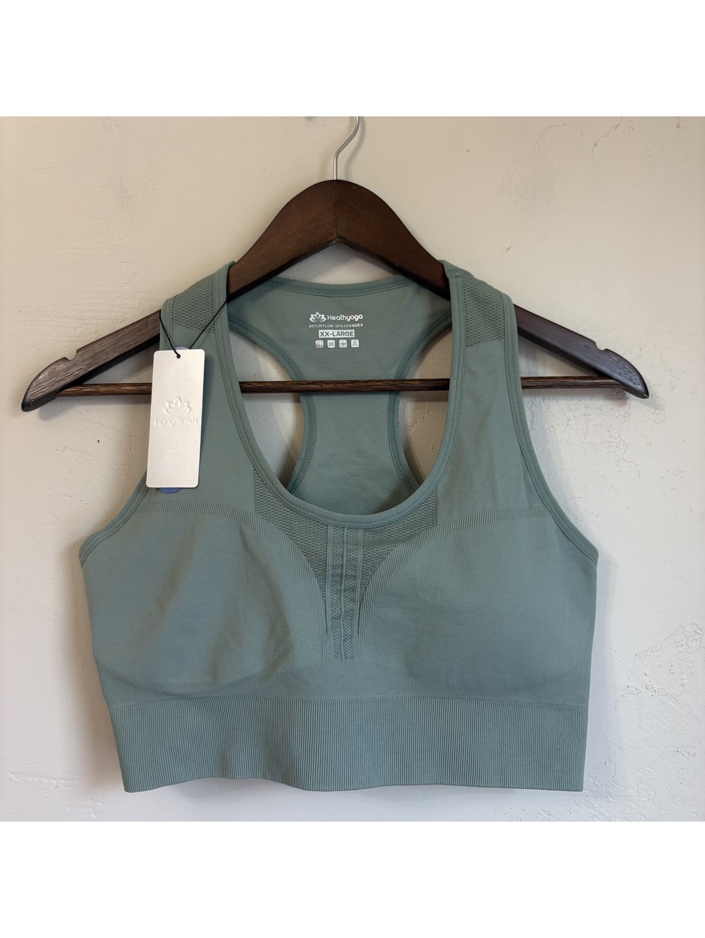 NWT Heathyoga Sage Green Seamless Ribbed Racerback Sports Bra Crop Tank Size XXL